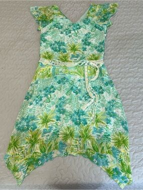 Y2K Blue & Green Floral Print Women’s Dress